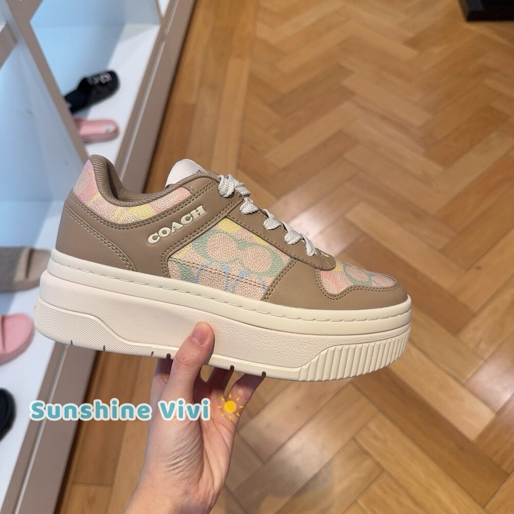 NEW Coach Woman Platform Sneaker In Rainbow signature canvans Taupe CDN10 us 10
